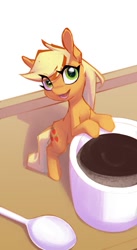 Size: 591x1080 | Tagged: safe, artist:senaelik, applejack, earth pony, pony, g4, appletini, cute, eye clipping through hair, jackabetes, looking at you, looking up, looking up at you, micro, mug, solo, spoon