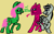 Size: 559x350 | Tagged: safe, pinkie pie, oc, oc only, oc:chopsticks, earth pony, pegasus, pony, g4, base used, canon x oc, dialogue, duo, female, growling, love triangle, male, mare, pinkamena diane pie, raised leg, shipping, shipping denied, simple background, stallion, text