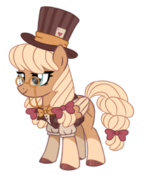 Size: 1288x1572 | Tagged: safe, artist:octoberumn, oc, oc:toybox trinket, pegasus, pony, bow, clothes, female, glasses, hair bow, hat, mare, pegasus oc, simple background, solo, steampunk, suit, top hat, transparent background