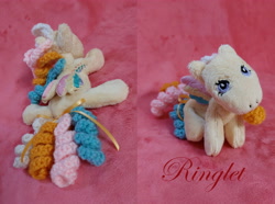 Size: 5200x3869 | Tagged: safe, artist:starfulstitches, ringlet, pegasus, pony, g1, female, irl, lying down, mare, photo, plushie, prone, rainbow curl pony, solo