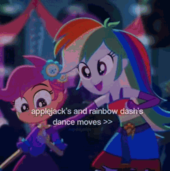 Size: 576x578 | Tagged: safe, edit, edited screencap, screencap, sound edit, apple bloom, applejack, curly winds, golden hazel, rainbow dash, rose heart, scootaloo, some blue guy, sophisticata, sweet leaf, human, equestria girls, g4, my little pony equestria girls: summertime shorts, raise this roof, animated, apple bloom's bow, bare shoulders, belt, belt buckle, blinking, boots, bow, breakdancing, canterlot high, clothes, cowboy hat, dancing, evening gloves, eyes closed, fall formal outfits, female, fingerless gloves, frown, gloves, hair bow, hat, long gloves, male, night, offscreen character, open mouth, open smile, shoes, sleeveless, smiling, smirk, sound, strapless, text, tiktok, webm