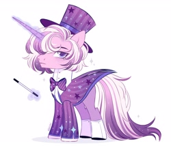 Size: 2560x2189 | Tagged: safe, artist:wasabi, oc, oc only, pony, unicorn, adoptable, arrogant, bowtie, clothes, hat, haughty, high res, horn, looking at you, magic, magic wand, male, palette, signature, solo, sparkles, spats, telekinesis, top hat, tuxedo, unicorn oc