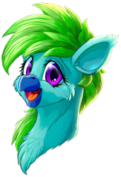 Size: 1093x1594 | Tagged: safe, artist:thatonegib, oc, oc only, griffon, :d, bust, cheek fluff, chest fluff, griffon oc, open mouth, open smile, portrait, smiling, solo