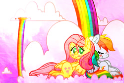 Size: 1200x800 | Tagged: safe, artist:tallykale, fluttershy, rainbow dash, g4, female, lesbian, ship:flutterdash, shipping