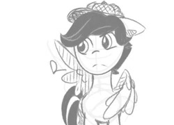 Size: 500x360 | Tagged: safe, oc, oc only, oc:chopsticks, pegasus, pony, hat, male, monochrome, simple background, sketch, solo, stallion, white background