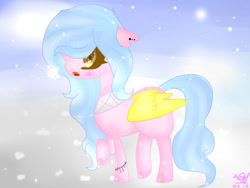 Size: 1024x768 | Tagged: safe, artist:magicangelstarartist, oc, oc only, oc:winter shadow, pegasus, pony, clothes, female, mare, scarf, snow, snowfall, solo