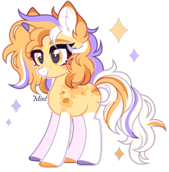 Size: 2034x2064 | Tagged: safe, artist:mint-light, oc, oc only, pony, unicorn, colored hooves, commission, ear fluff, female, high res, horn, looking to the left, multicolored hair, multicolored mane, palette, palomino, signature, simple background, smiling, solo, stars, transparent background, unicorn oc