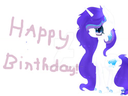 Size: 1024x768 | Tagged: safe, artist:magicangelstarartist, oc, oc only, oc:windy cloud, pony, unicorn, birthday, female, mare, side view, simple background, solo, watermark