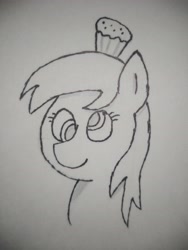 Size: 3120x4160 | Tagged: safe, artist:valuable ashes, derpy hooves, pegasus, pony, g4, female, food, monochrome, muffin, solo, traditional art