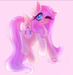 Size: 697x718 | Tagged: safe, artist:violetmilk, fluttershy, g4, looking at you, one eye closed, solo, wink, winking at you