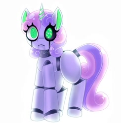 Size: 703x718 | Tagged: safe, artist:violetmilk, sweetie belle, pony, robot, robot pony, g4, looking at you, simple background, solo, sweetie bot, white background