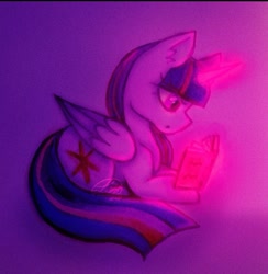 Size: 705x723 | Tagged: safe, artist:violetmilk, twilight sparkle, alicorn, pony, g4, book, glowing, glowing horn, horn, reading, traditional art, twilight sparkle (alicorn)
