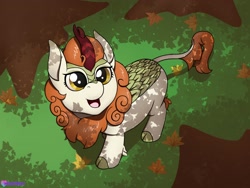Size: 2400x1800 | Tagged: safe, artist:passionpanther, autumn blaze, kirin, g4, autumn, autumn leaves, awwtumn blaze, cute, female, forest, leaves, looking up, mare, solo