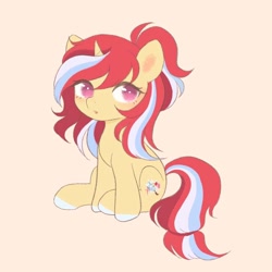 Size: 800x800 | Tagged: safe, artist:_nillabean_, oc, pony, unicorn, chibi, female, mare, multicolored hair, simple background, solo, yellow background