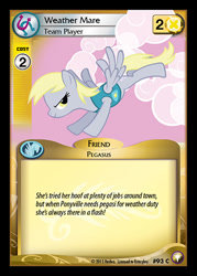 Size: 344x480 | Tagged: safe, enterplay, derpy hooves, pegasus, pony, equestrian odysseys, g4, my little pony collectible card game, winter wrap up, ccg, female, flying, lidded eyes, mare, merchandise, solo, that one nameless background pony we all know and love, underp