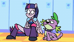 Size: 1918x1080 | Tagged: safe, artist:piggybank12, spike, twilight sparkle, dog, equestria girls, g4, 2013, animated, artifact, brony history, christopher walken, dave the barbarian, duo, female, male, nostalgia, sound, spike the dog, wat, webm, youtube, youtube link, youtube video