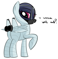 Size: 1433x1472 | Tagged: artist needed, safe, oc, oc only, oc:natasha, original species, plane pony, butt, butt engines, confused, cute, female, fighter, jet fighter, looking at you, magenta eyes, mare, mig-31, mig-31 foxhound, mikoyan-gurevich mig-31, ocbetes, plane, plot, raised hoof, simple background, solo, u wot m8, underhoof, white background