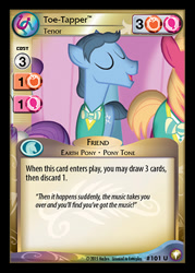 Size: 344x480 | Tagged: safe, enterplay, big macintosh, rarity, toe-tapper, earth pony, pony, equestrian odysseys, filli vanilli, g4, my little pony collectible card game, ccg, eyes closed, male, merchandise, singing, stallion