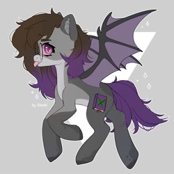 Size: 2000x2000 | Tagged: safe, artist:shelti, oc, oc only, bat pony, pony, :p, bat wings, colored hooves, colored pupils, commission, countershading, female, flying, glasses, gray background, high res, mare, simple background, solo, tongue out, wings