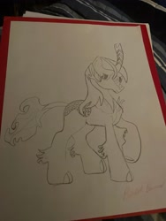 Size: 3024x4032 | Tagged: safe, artist:brisk bronco, derpibooru exclusive, shining armor, oc, kirin, pony, g4, lineart, male, race swap, solo, stallion, traditional art