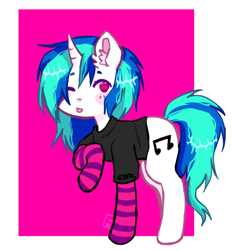 Size: 766x827 | Tagged: safe, artist:roblosans, dj pon-3, vinyl scratch, pony, unicorn, g4, ;p, clothes, female, mare, one eye closed, shirt, socks, solo, tongue out