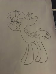 Size: 3024x4032 | Tagged: safe, artist:brisk bronco, derpibooru exclusive, snails, pony, unicorn, g4, colt, foal, lidded eyes, lineart, male, photo, solo, traditional art