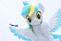 Size: 5184x3456 | Tagged: safe, artist:nekokevin, oc, oc only, oc:siriusnavigator, oc:siriusnavigator(alicorn), pegasus, pony, irl, looking at you, photo, plushie, simple background, solo, spread wings, wings