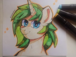 Size: 1600x1200 | Tagged: safe, artist:freak-side, pony, unicorn, looking at you, marker drawing, photo, solo, traditional art