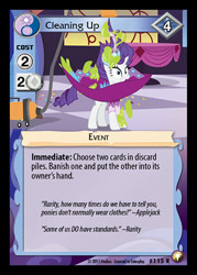 Size: 344x480 | Tagged: safe, enterplay, rarity, smooze, pony, unicorn, equestrian odysseys, g4, make new friends but keep discord, my little pony collectible card game, ccg, clothes, dress, horn, merchandise, solo, vacuum cleaner, we don't normally wear clothes