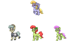 Size: 1920x1080 | Tagged: safe, artist:topsangtheman, cloud kicker, golden hooves (g4), merry may, peachy sweet, earth pony, pegasus, pony, pony town, g4, animated, apple family member, background pony, simple background, transparent background