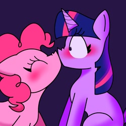 Size: 1280x1280 | Tagged: safe, artist:txnguetiedvrc, pinkie pie, twilight sparkle, earth pony, pony, unicorn, g4, blushing, eyes closed, female, kiss on the lips, kissing, lesbian, mare, ship:twinkie, shipping, surprise kiss, unicorn twilight