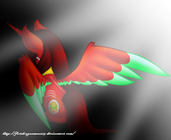 Size: 600x489 | Tagged: safe, artist:firedragonmoon15, oc, oc:phoenix scarletruby, alicorn, pony, brown mane, brown tail, colored wings, crying, jewelry, light rays, lowres, mint wings, necklace, red coat, red wings, scar, simple background, spread wings, tail, two toned wings, wings