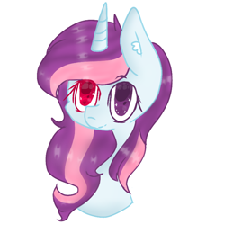 Size: 768x768 | Tagged: safe, artist:magicangelstarartist, oc, oc only, pony, unicorn, bust, ear fluff, female, heterochromia, mare, multicolored hair, simple background, solo, white background