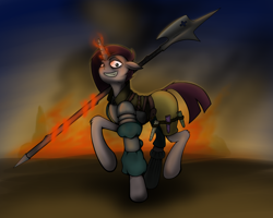 Size: 2500x2000 | Tagged: safe, artist:incrediblepanzer, pony, unicorn, halberd, high res, horn, medieval, severed horn, solo, weapon