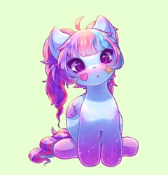Size: 1440x1498 | Tagged: safe, artist:staticd0ll, oc, pegasus, pony, blushing, green background, looking at you, simple background, sitting, solo