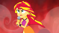 Size: 1920x1080 | Tagged: safe, screencap, sunset shimmer, human, equestria girls, g4, my little pony equestria girls: rainbow rocks, bare shoulders, clothes, female, sleeveless, solo