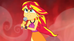 Size: 1920x1080 | Tagged: safe, screencap, sunset shimmer, human, equestria girls, g4, my little pony equestria girls: rainbow rocks, bare shoulders, clothes, female, sleeveless, solo