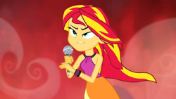 Size: 1920x1080 | Tagged: safe, screencap, sunset shimmer, human, equestria girls, g4, my little pony equestria girls: rainbow rocks, bare shoulders, clothes, female, sleeveless, solo