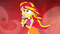 Size: 1920x1080 | Tagged: safe, screencap, sunset shimmer, human, equestria girls, g4, my little pony equestria girls: rainbow rocks, bare shoulders, clothes, female, sleeveless, solo