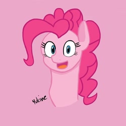 Size: 1200x1200 | Tagged: safe, artist:yukine0001, pinkie pie, earth pony, pony, g4, bust, female, mare, open mouth, pink background, portrait, simple background, solo