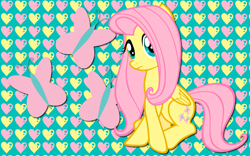 Size: 2560x1600 | Tagged: safe, artist:alicehumansacrifice0, artist:fluttershy7, artist:ooklah, edit, fluttershy, pegasus, pony, g4, abstract background, crossed hooves, cutie mark, female, heart, looking at you, mare, solo, wallpaper, wallpaper edit