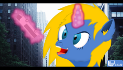 Size: 3500x1997 | Tagged: safe, artist:carloscreations, oc, oc:chapta, pony, unicorn, bus, digital art, giant pony, imminent vore, implied vore, macro, macro/micro, magic, micro, solo, vector