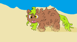 Size: 601x334 | Tagged: safe, artist:kujivunia, oc, oc only, oc:hoofy, fluffy pony, beach, happy, paint, sand, simple background, smiling, solo