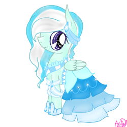 Size: 768x768 | Tagged: safe, artist:magicangelstarartist, oc, oc only, pegasus, pony, clothes, dress, female, looking at you, mare, multicolored hair, side view, solo