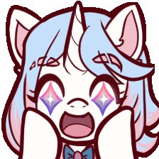 Size: 224x224 | Tagged: safe, artist:inkkeystudios, oc, oc only, pony, unicorn, chibi, eyebrows, eyebrows visible through hair, looking at you, open mouth, open smile, smiling, solo, starry eyes, wingding eyes