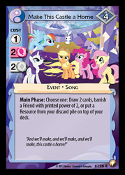 Size: 344x480 | Tagged: safe, enterplay, angel bunny, applejack, fluttershy, pinkie pie, rainbow dash, rarity, earth pony, pegasus, pony, rabbit, unicorn, castle sweet castle, equestrian odysseys, g4, my little pony collectible card game, animal, ccg, cutie map, female, horn, make this castle a home, mare, merchandise, twilight's castle