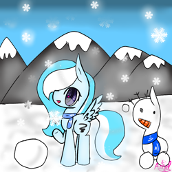 Size: 768x768 | Tagged: safe, artist:magicangelstarartist, oc, oc only, pegasus, pony, female, mare, mountain, mountain range, multicolored hair, snow, snowfall, snowpony, solo