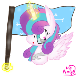 Size: 768x768 | Tagged: safe, artist:magicangelstarartist, princess flurry heart, alicorn, pony, g4, crystal empire, flag, glowing, glowing horn, half boddy, heart, heart eyes, horn, levitation, looking at you, magic, solo, spread wings, telekinesis, wingding eyes, wings
