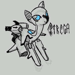 Size: 653x653 | Tagged: artist needed, safe, oc, oc only, oc:strega, object pony, original species, plane pony, pony, spaceship ponies, blue eyes, cute, gray background, monochrome, neo noir, partial color, plane, simple background, solo, spaceship