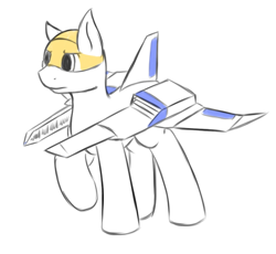 Size: 637x585 | Tagged: artist needed, safe, oc, oc only, unnamed oc, object pony, original species, plane pony, pony, spaceship ponies, colored, determined look, male, plane, raised hoof, serious, serious face, simple background, solo, spaceship, stallion, vic viper, visor, white background
